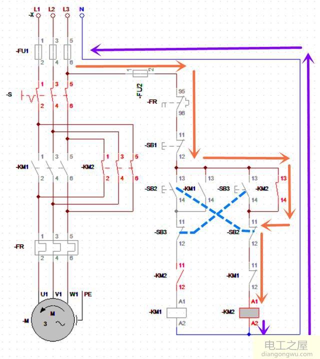 三相交流電動機正反轉互鎖電路的分析