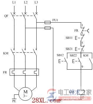 電動機兩地控制電氣原理圖